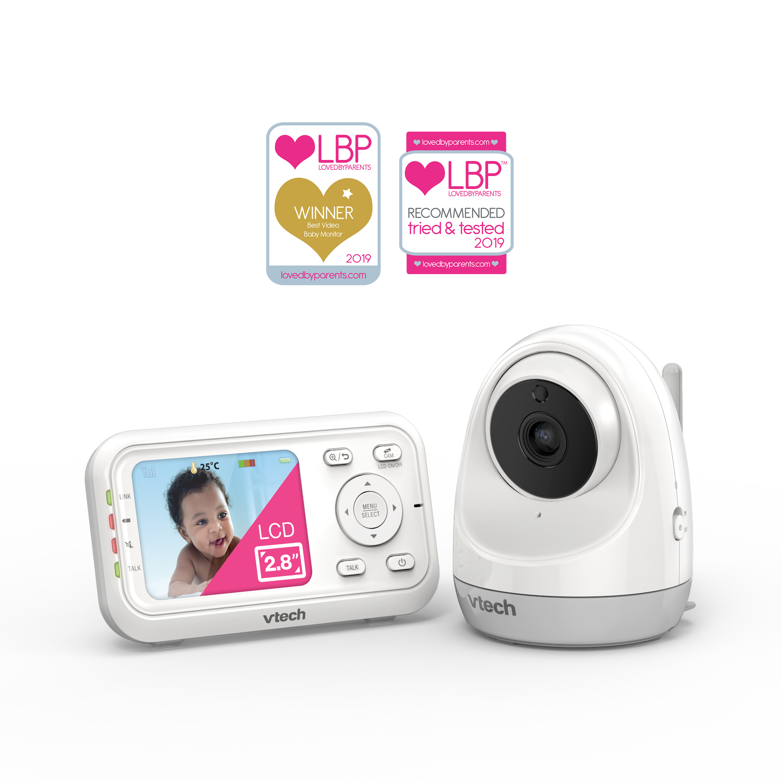 VTech Moniteur de bébé vidéo de 2,8 po avec veilleuse, VM3254 blanc de VTech  VM3254 