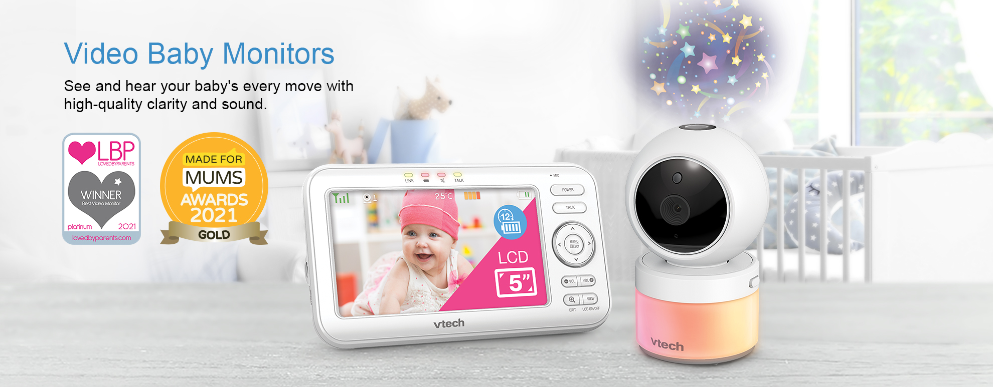 VTech Moniteur de bébé vidéo de 2,8 po avec veilleuse, VM3254 blanc de VTech  VM3254 